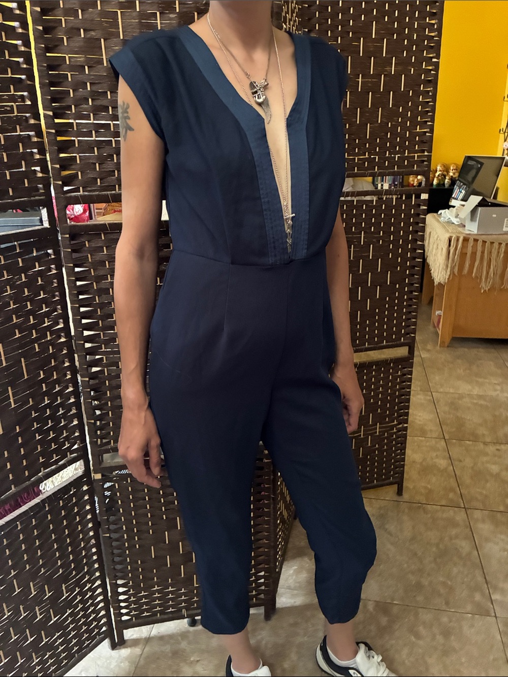 Bardot Sleeveless Deep V Navy Jumpsuit S/6